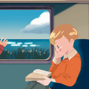 Friend 2 traveling by train and enjoying the seaside