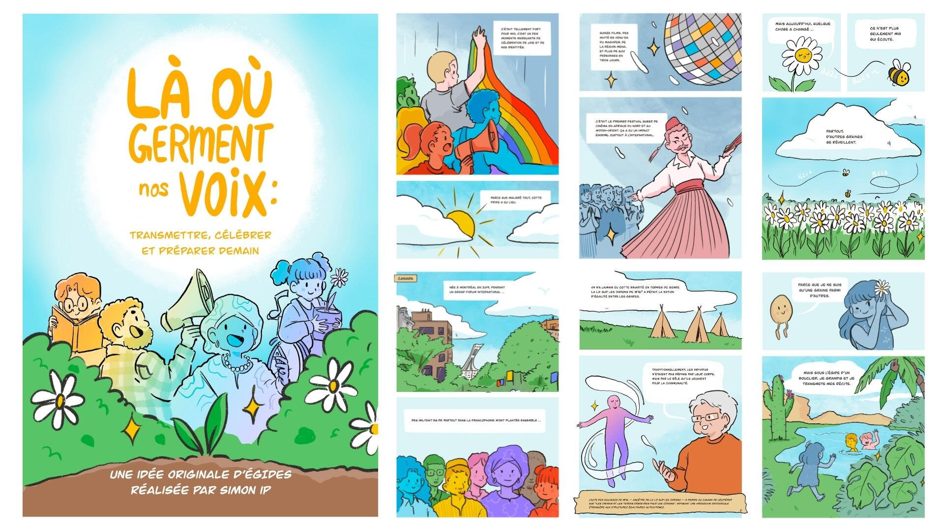 Spread of pages for the graphic novel for Egides